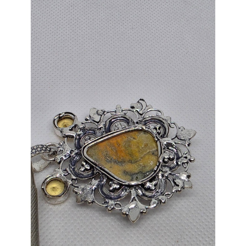 Bumble Bee Jasper and Citrine 925 Silver Plated Long Pendant Size 2.4" - Picture 4 of 6